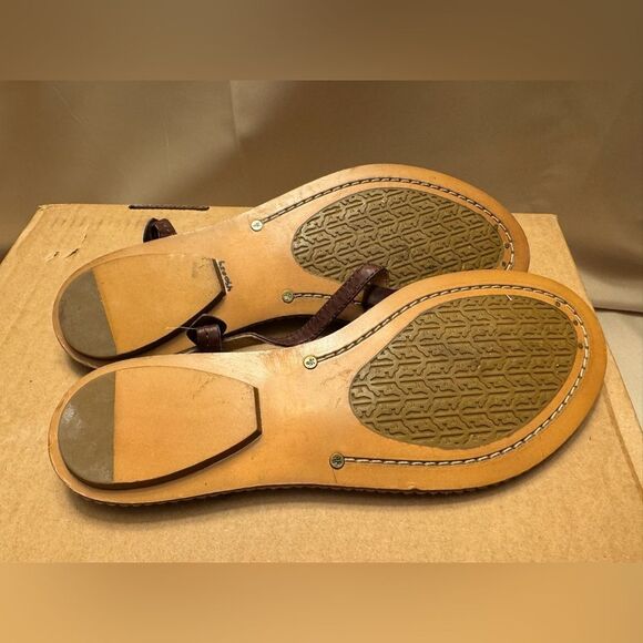 Frye Mary Harness Leather t strap Sandals 8.5 Brown Flat Thong Ring bohemian - Picture 9 of 10